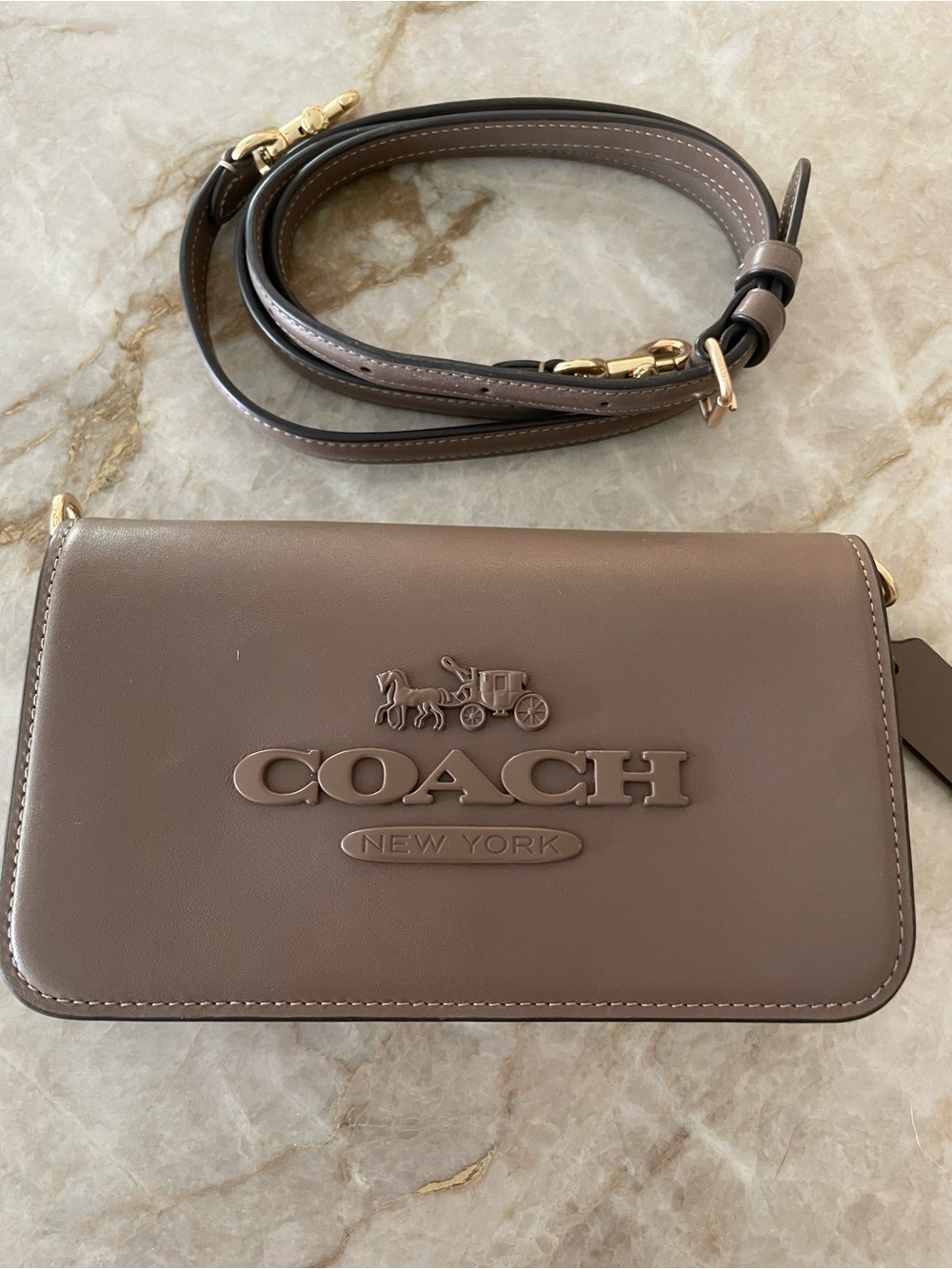 Coach Toni Taupe Leather Logo Crossbody